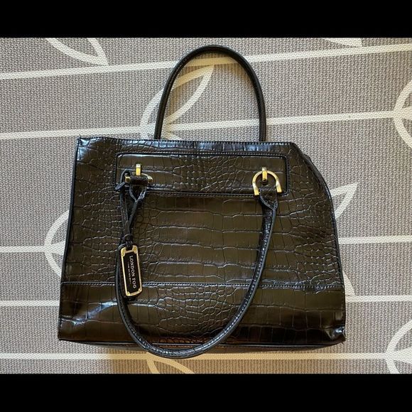 London Fog Faux Snakeskin Large Bag Brown - Picture 2 of 6